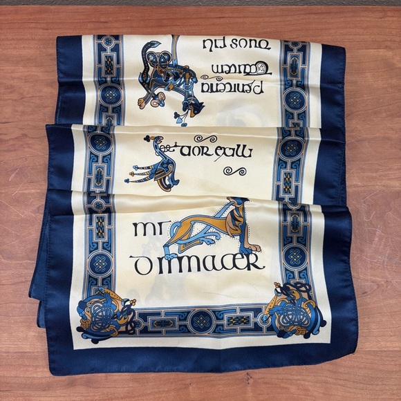 Book of Kells, Irish Gaelic Scarf, Celtic Style in Blue, Tan & Cream size 53×12" - Picture 7 of 11